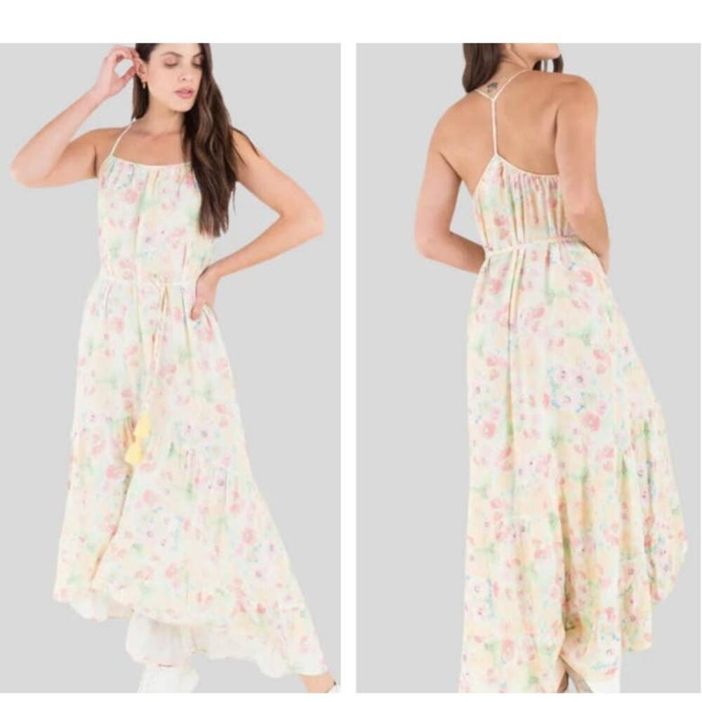 NAF NAF FLORAL RACERBACK RUFFLE MAXI DRESS SIZE MEDIUM